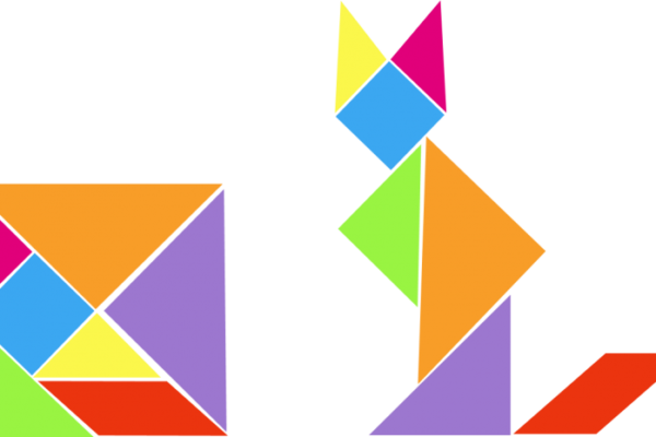 Renkli bloklardan oluşan tangram bulmaca oyunu